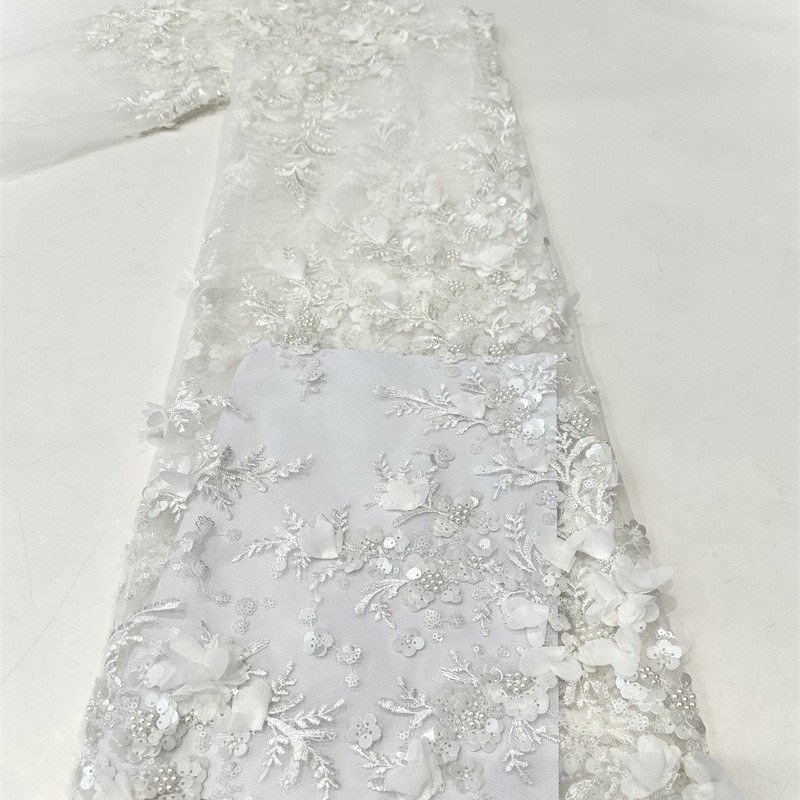 Tejido bordado de calcomanías hechas a mano, tela de calcomanías, vestido de novia de moda, vestido de moda, tela de vestido de moda