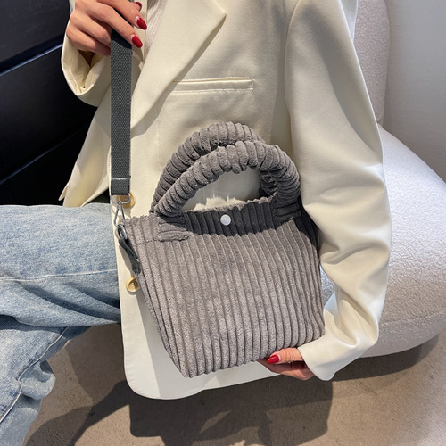  winter new corduroy handbag, foreign style one-shoulder crossbody handbag, simple bucket bag