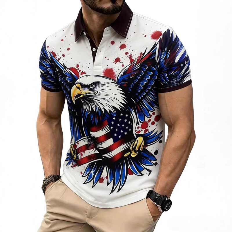 Men's 3D Trendy Printed Polo Shirt with American 250Th Anniversary Flag, Breathable Short-Sleeve, Exclusively for Cross-Border Dropshipping