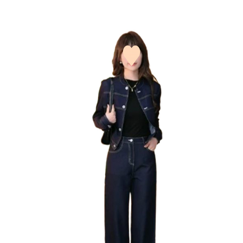 新款套装女 2025早春高定轻奢气质显瘦牛仔套装女|undefined