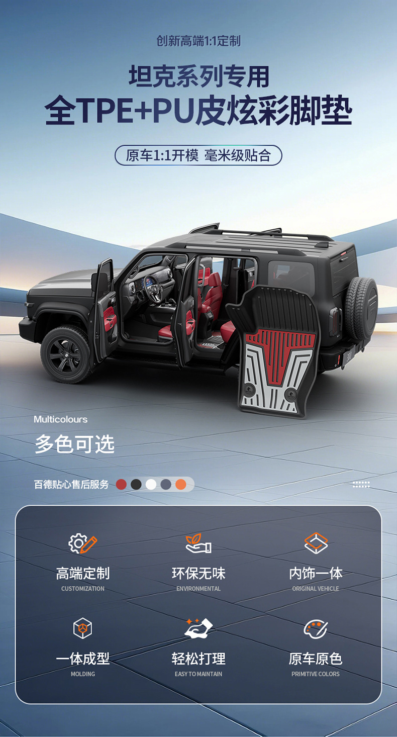 Tank 300L, Tank 400, Tank 500, Tank 700 Special Vehicle-Specific Colorful Tpe Car Floor Mats and Interior Accessories
