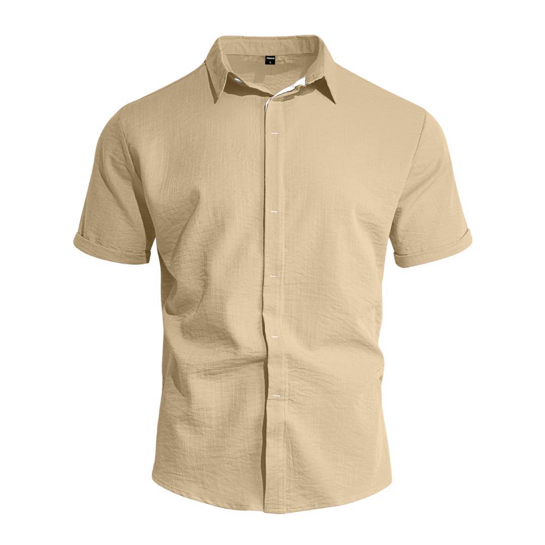 Transfronterizo Europa y América Amazon verano hombre botón de color sólido camisa casual de manga corta de tendencia de vacaciones de playa camiseta hombre