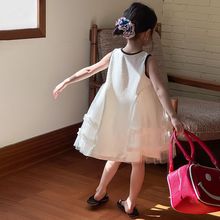 女童连衣裙春夏装2025新款儿童休闲长裙宝宝白色背心网纱公主裙子