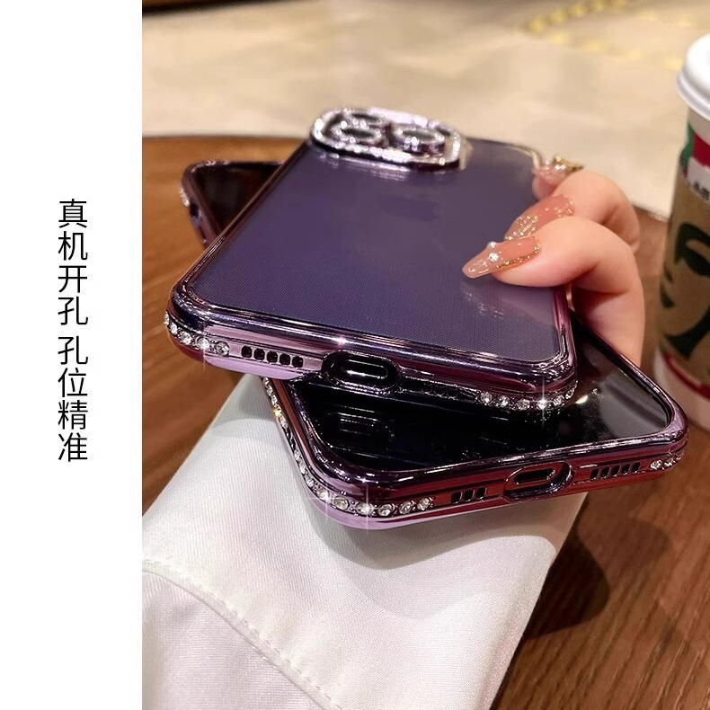 iPhone16 携帯電話ケースに適した透明電気メッキエッジドリル Apple 17promax 保護カバー新しい 1514 シリコーン|undefined