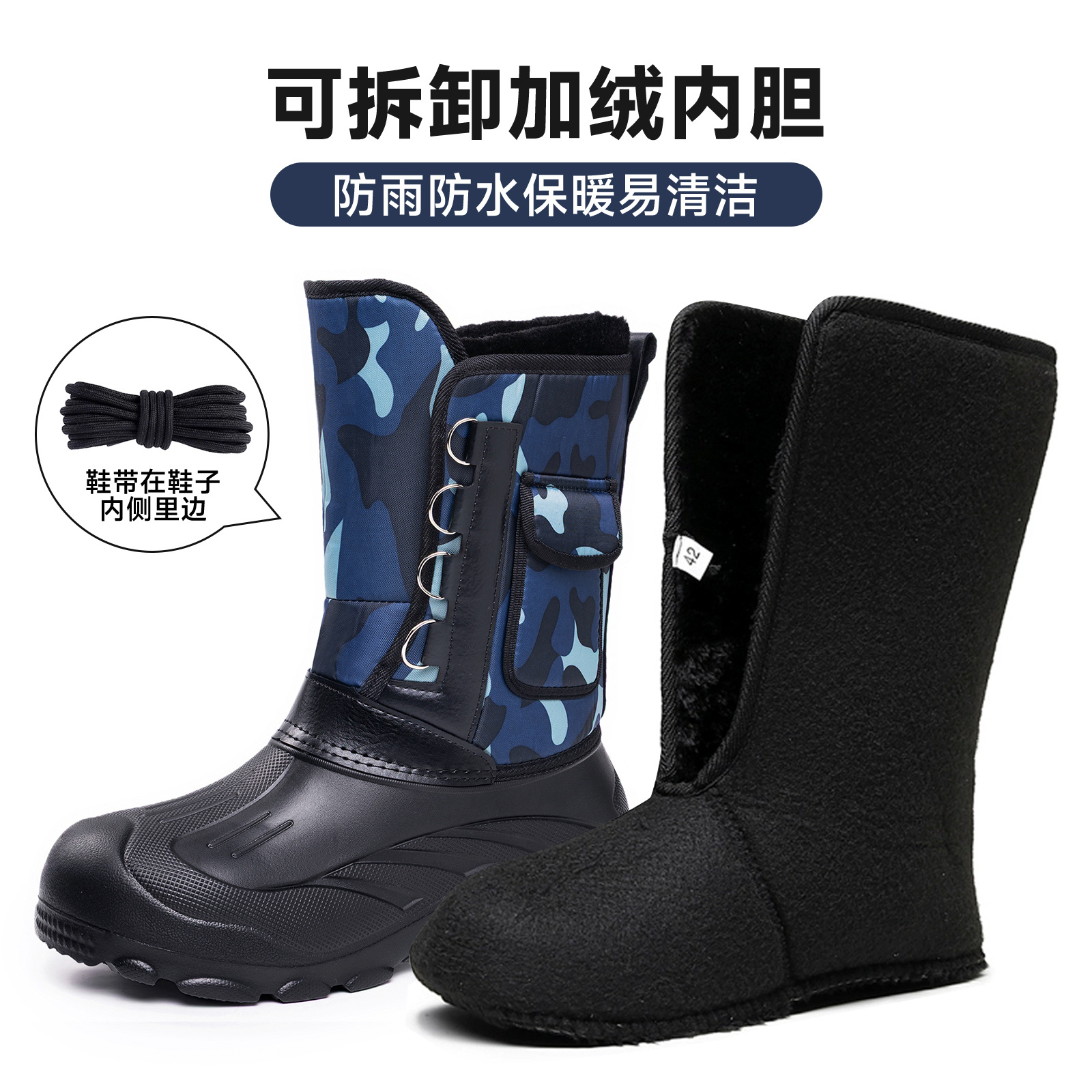 Zapatos de algodón de invierno para hombres nuevos zapatos de nieve de tubo alto más grueso a prueba de agua antideslizante de un pie botas de algodón image 8
