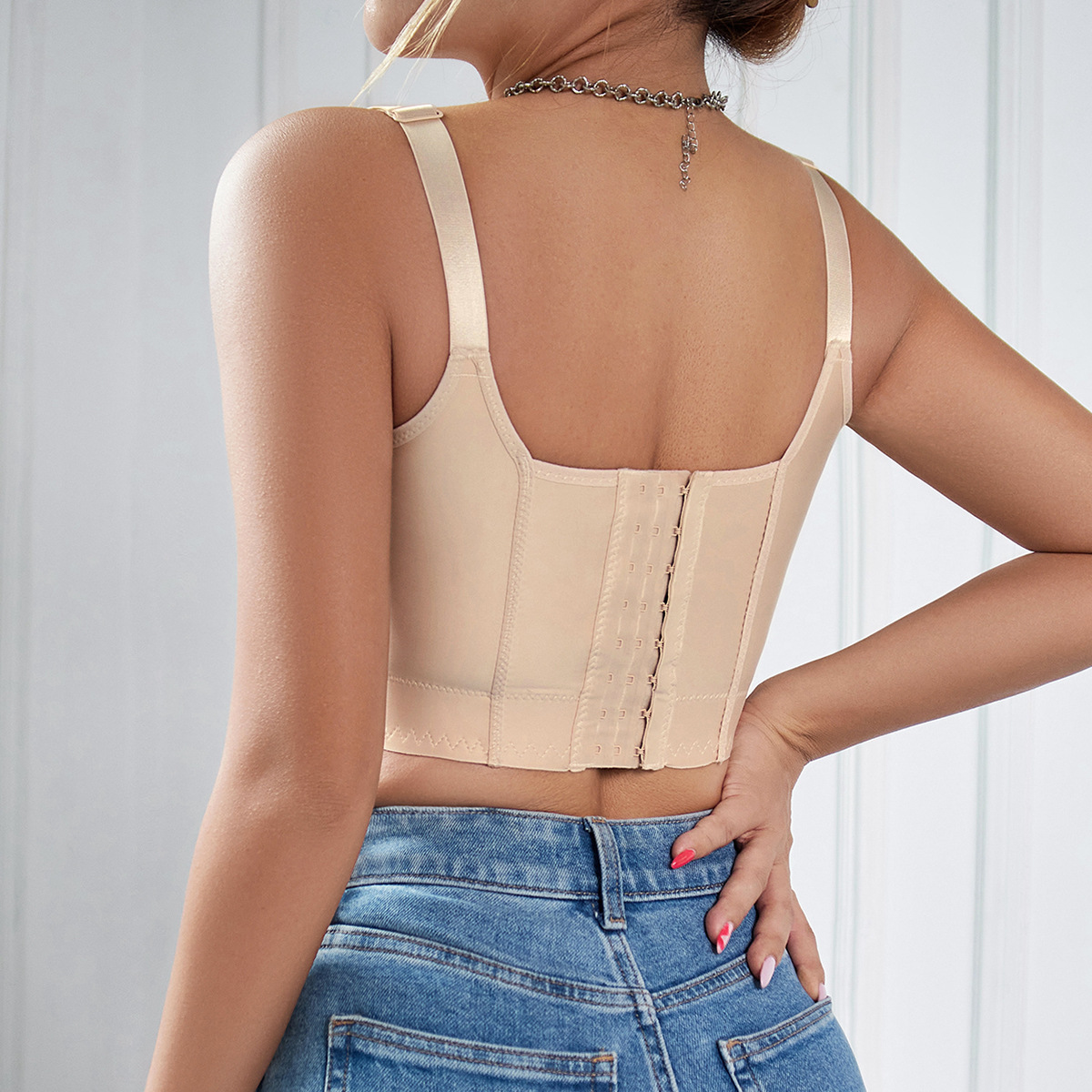 Transfronterizos europeos y estadounidenses colapso de pecho anti-caída con bra de anillo de acero en V brillante sin marcas sexy con cojín de pecho ropa interior image 3