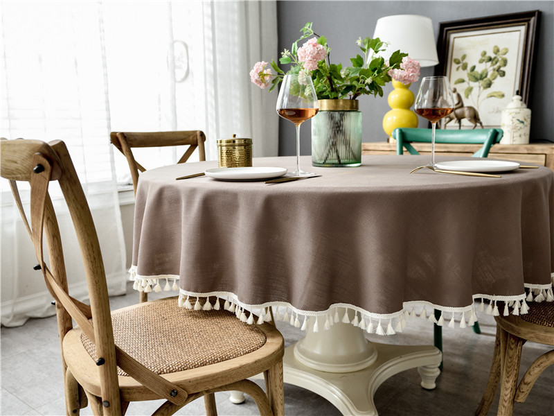 Tovaglia nordica semplice impermeabile in tinta unita in cotone e lino con nappe per tavolo da pranzo rotondo, tovaglia da tavolino_voghion.com