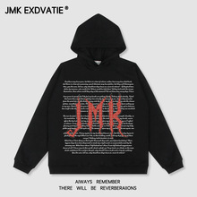 JMK EXDVATIE美式潮牌复古满字母印花街头宽松休闲男女连帽卫衣