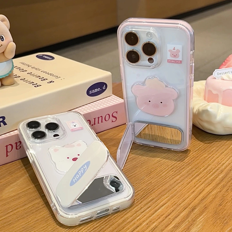 适用苹果17可爱西高地手机壳15二合一镜子支架保护套iphone16pro|undefined