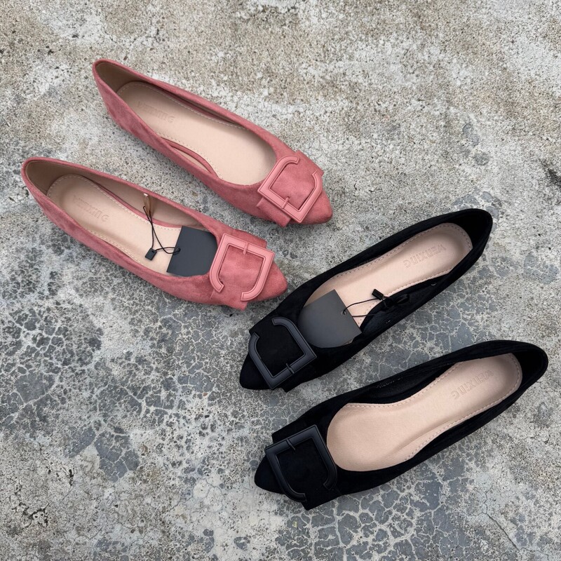 Gentle Style Shallow Pointed-Toe Single Shoes for Women, Suede Casual Comfortable All-Season Shoes, Flat Versatile Belt Buckle Commuter Shoes Gentle Style Shallow Pointed-Toe Single Shoes for Women, Suede Casual Comfortable All-Season Shoes, Flat Versatile Belt Buckle Commuter Shoes