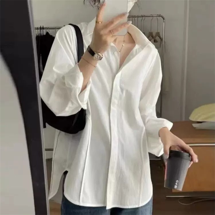 C212纯棉衬衫女夏季春秋季设计感小众小个子衬衣法式别致长袖上衣