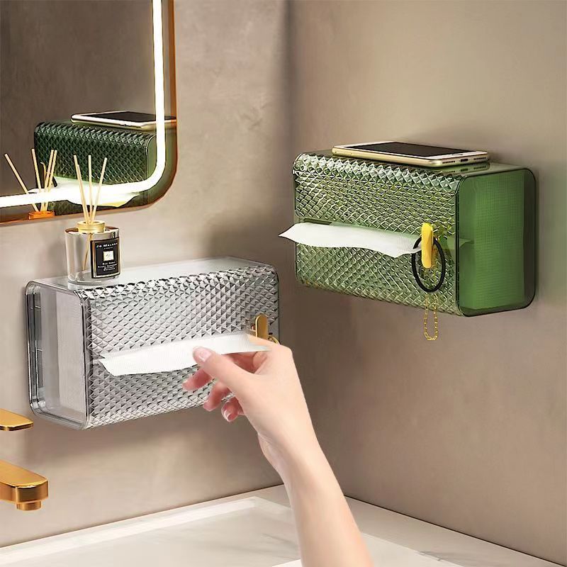 Tissue Box Wall-mounted Facial Tissue Wash Towel Storage Toilet Bathroom Kitchen Inverted Tissue Box Light Luxury Transparent