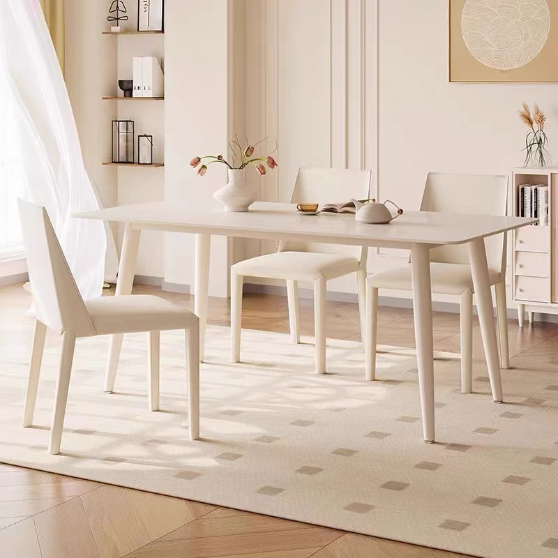 Mesa y silla de comedor de placa de roca de estilo crema blanco puro hogar pequeño apartamento mesa y silla moderna minimalista nórdica mesa de comedor rectangular