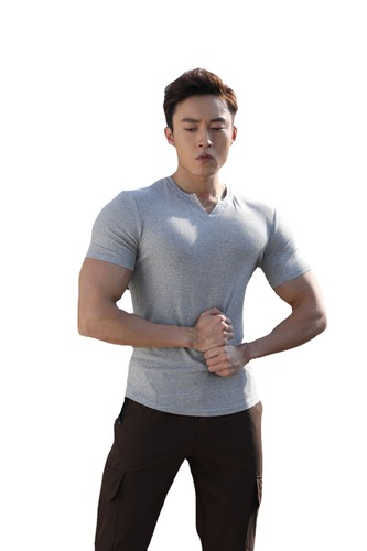 运动短袖T恤男V领圆领紧身衣吸湿排汗高弹训练跑步健身衣服打底衫