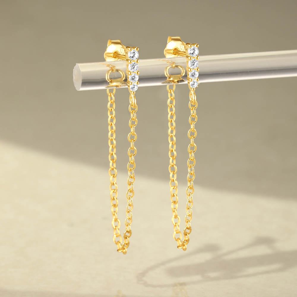 Nuevo Pendientes de borla de flores de cuatro hojas exquisitas de plata de ley S925