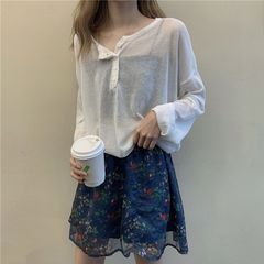 夏装薄款防晒衫女2025新款韩版长袖针织衫宽松大码外穿微透上衣潮