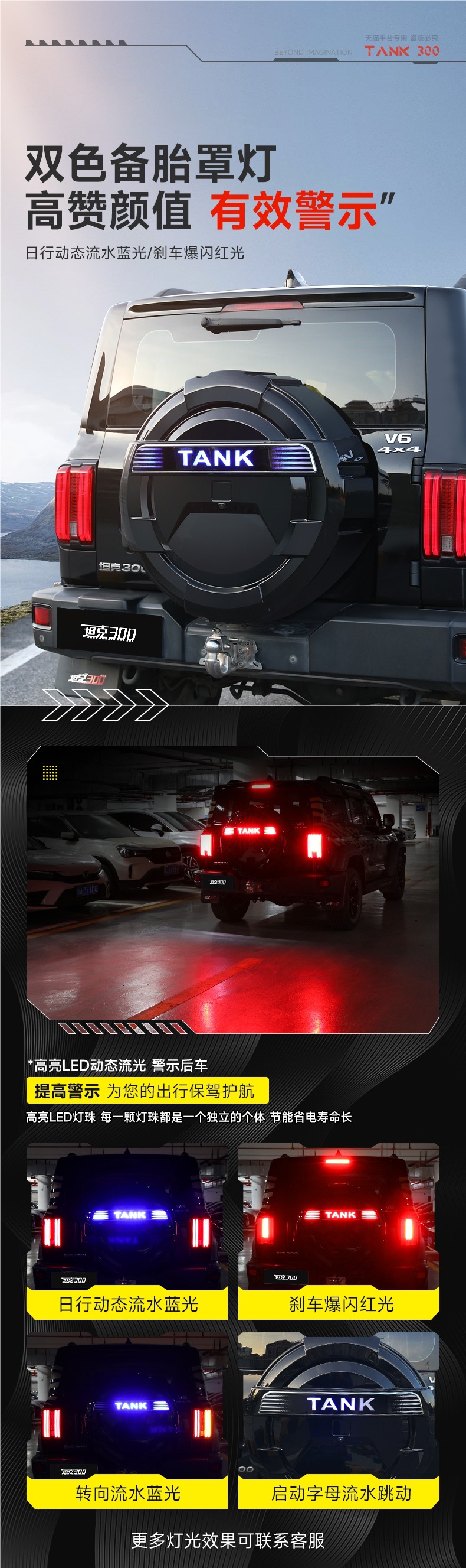 Tank 300 Spare Tire Cover Modification Special Rear Tailgate Spare Tire Protective Shell Streamer Turn Signal Off-Road Decorative Accessories