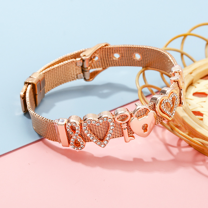 Daily Occasion Infinity, Heart Shape Pattern Classic Style Infinity Heart Shape Stainless Steel Watch Strap