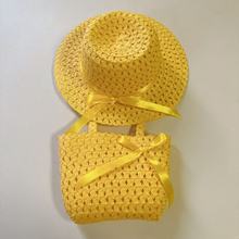 新款蝴蝶结儿童草帽手袋套装女孩子草编遮阳帽沙滩帽 批发