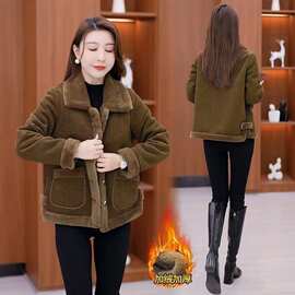时尚妈妈装百搭短款灯芯绒外套中年女秋冬装新款加绒保暖上衣开衫