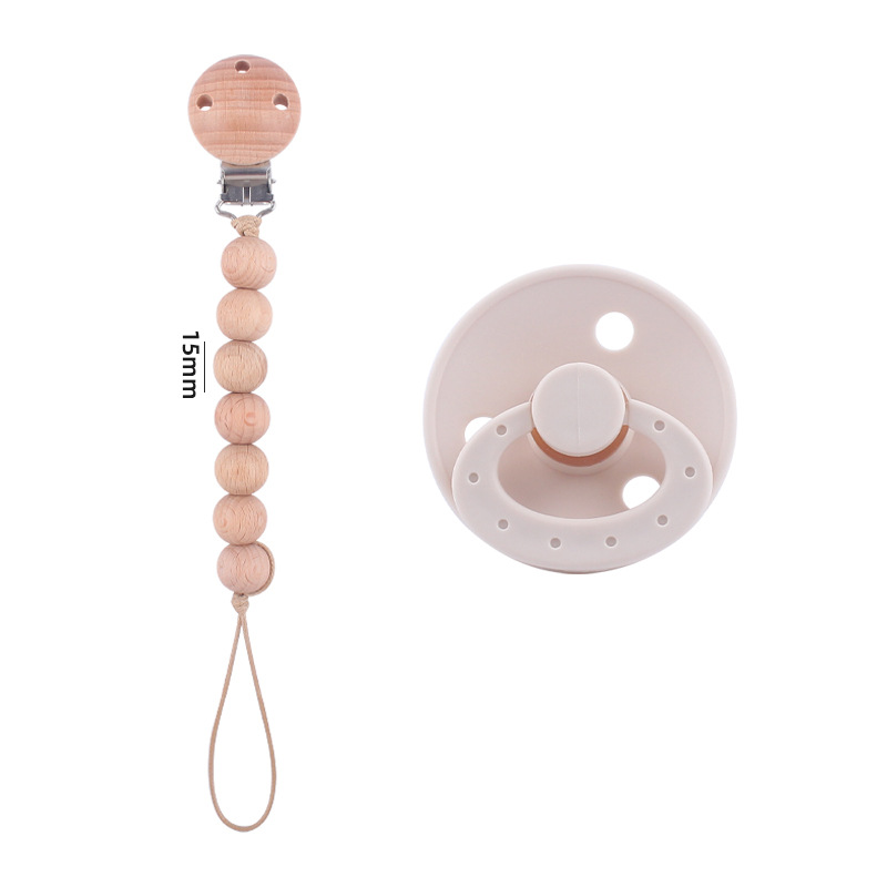Nuevos suministros para bebés Beech chupete cadena calmante bebé redondo de silicona chupete mordedura molar traje de dos piezas