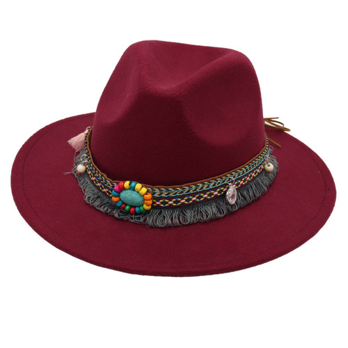 Ebay Ethnic Style Hat with Gem Decoration Jazz Hat for Men and Women Felt Hat Mongolian Fleece Hat Fez Hat Trendy