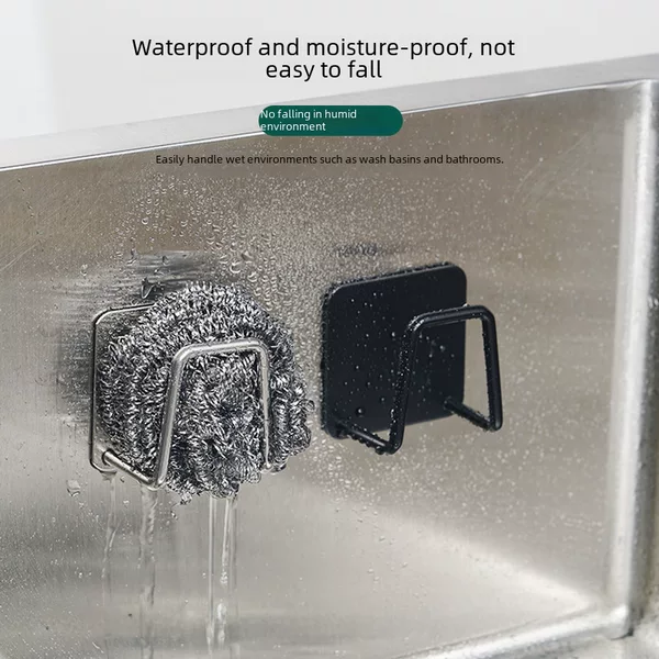 Stainless steel sponge drain rack steel ball sink lid storage wall hanging pot perforated kitchen hook wholesale