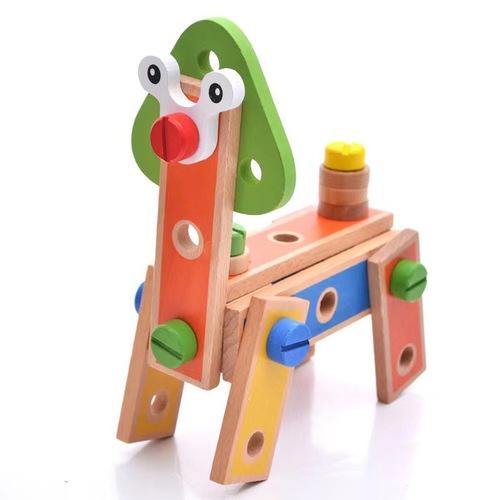 Factory direct sales wooden children's 45-piece cartoon nut combination educational multi-functional disassembly and assembly building block toy