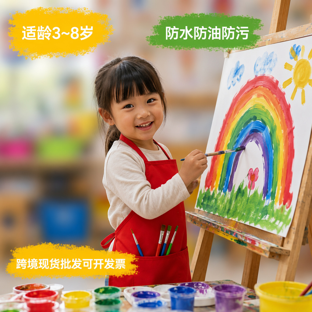 Factory Wholesale Non-Woven Aprons, Children's Painting Aprons, Kindergarten Art Multi-Color Aprons in Stock