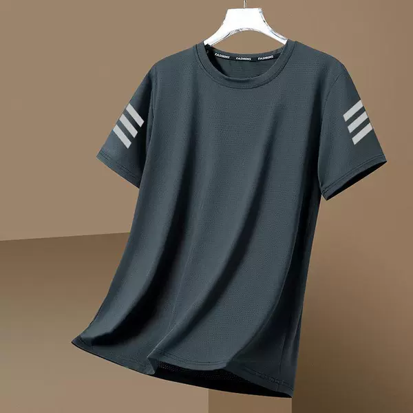Pure gray [oblique three-pole butterfly net T-shirt]