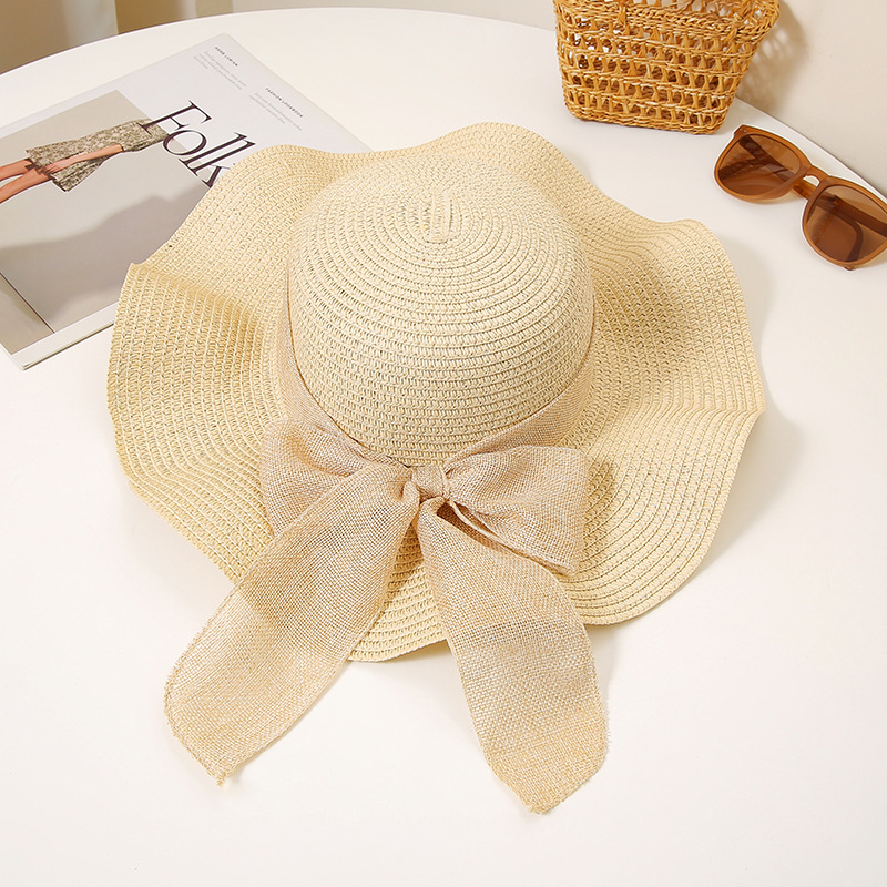 2025 Sombrero de playa Sombrero de paja de ala grande Sombrero de playa de protección solar de vacaciones de verano para mujer Sombrero de sol Sombrero de paja Sombrero de lazo