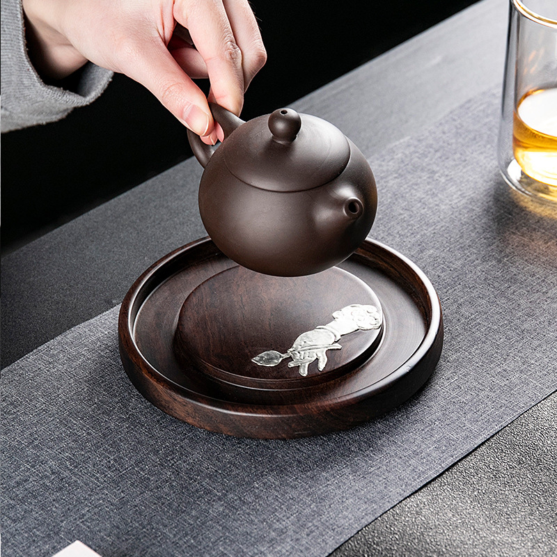 Ébano tetera de madera maciza estera olla cojinete de aislamiento soporte de té soporte de la tetera Kung Fu juego de té olla bandeja tetera estera ceremonia del té partes