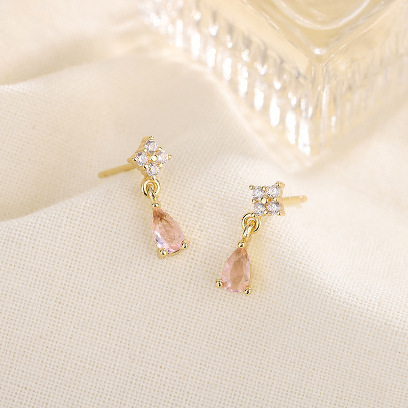 Elegant Water Droplets Copper Plating Zircon Drop Earrings 1 Pair