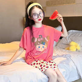 女童睡衣套装初中生女孩薄款短袖卡通可爱风家居服儿童夏季空调服