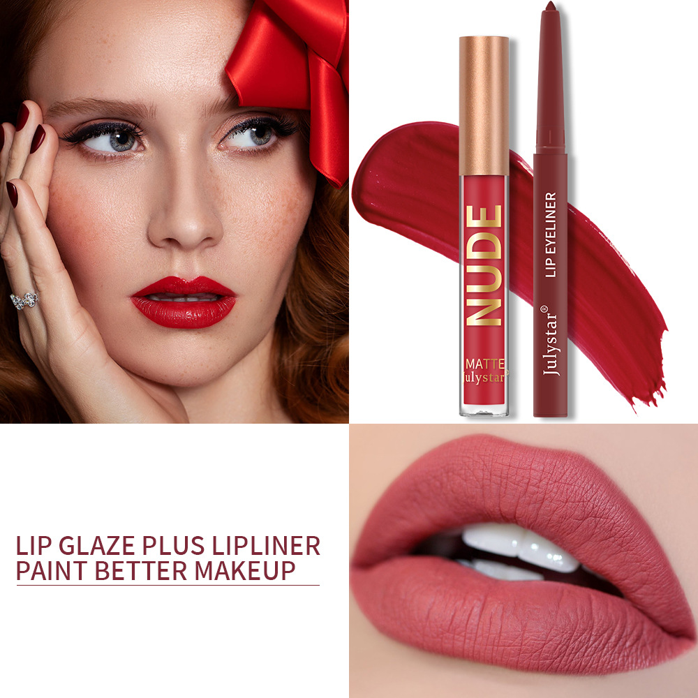 Carina Misty Mouth Red Line Maquillage de Noël Décoloration, No Staying Cup Ensemble de vernis à lèvres de couleur mate_voghion.com