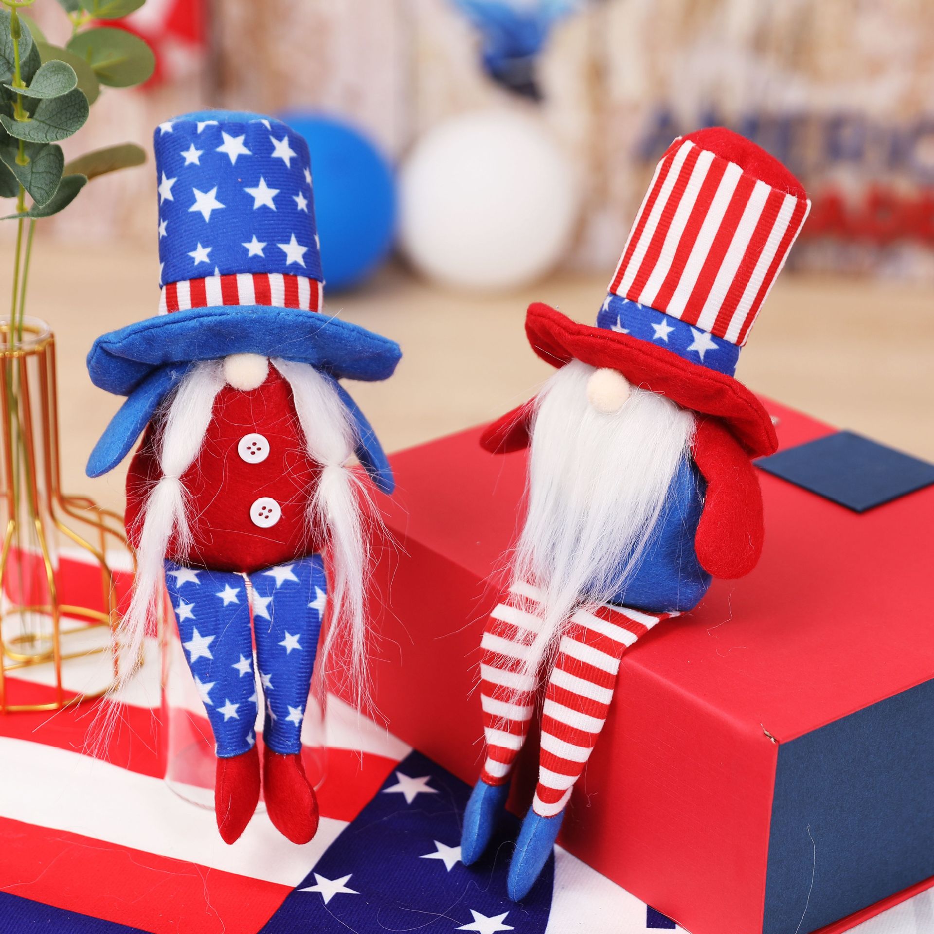 2024 US National Day long-legged faceless doll Independence Day gift plush doll high hat couple sitting ornaments