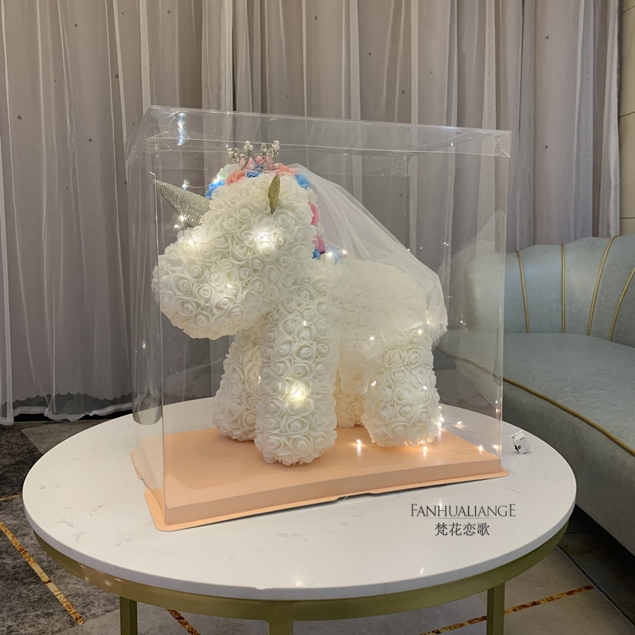 Unicornio flor inmortal rosa ramo caja de regalo de regalo para el día de San Valentín para la novia esposa y amiga