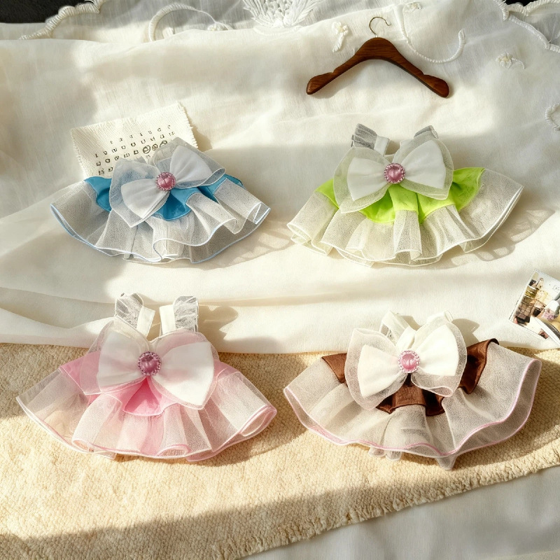 New Korean-Style Chiffon Bow Suspender Dress with 10cm Doll Clothes, Small Skirt for Cotton Dolls and Plush Dolls