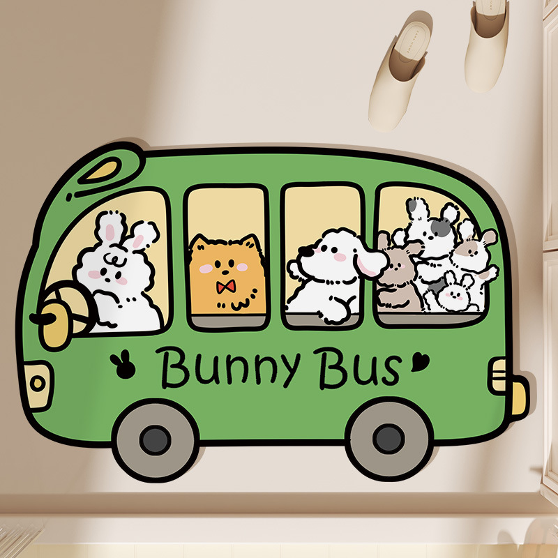 Cute cartoon animal bus diatom mud absorbent floor mat non-slip wear-resistant floor mat bathroom toilet floor mat wholesale