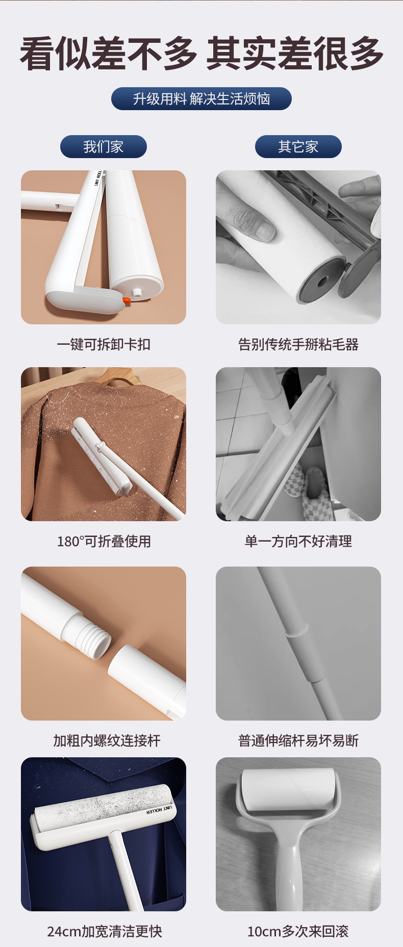 Lint Roller Drum Hair Remover Clothing Dust Cleaner Brush Tear-Off Adhesive Roller Dehairing Tool