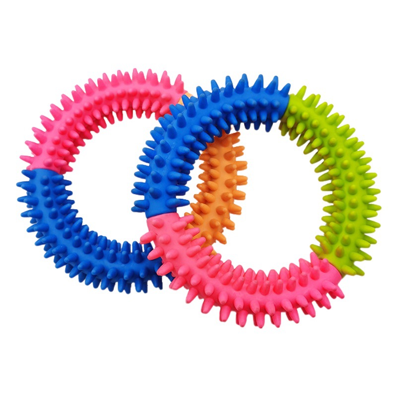 Ventas directas de fábrica nuevo TPR dientes molienda círculo color púas pegamento suave mordedura resistente perro juguete suministros para mascotas