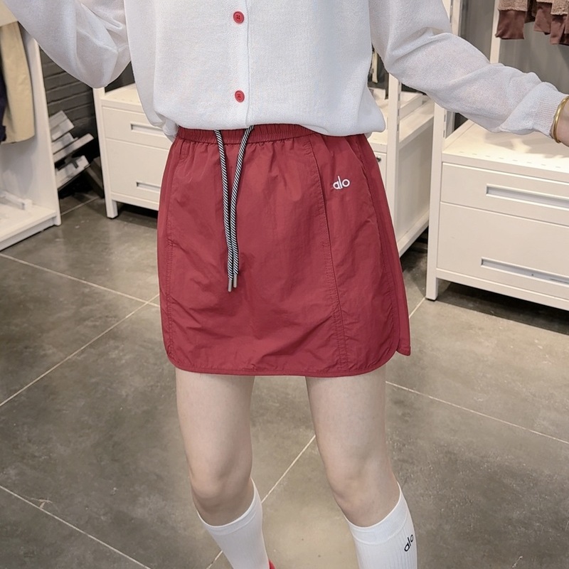 alo ショートスカート 薄手 大人 ミニマリスト X字スカート ゆったり ハイウエスト 痩身 無地 プリーツ 万能 ネイビーブルー|undefined