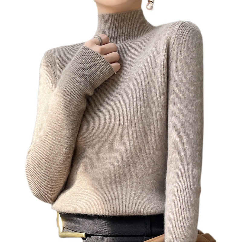 Autumn and Winter 2025 New Wool Base Shirt Sweater for Women, Slim Fit, Black Long-Sleeve Half-Turtleneck Knit Top