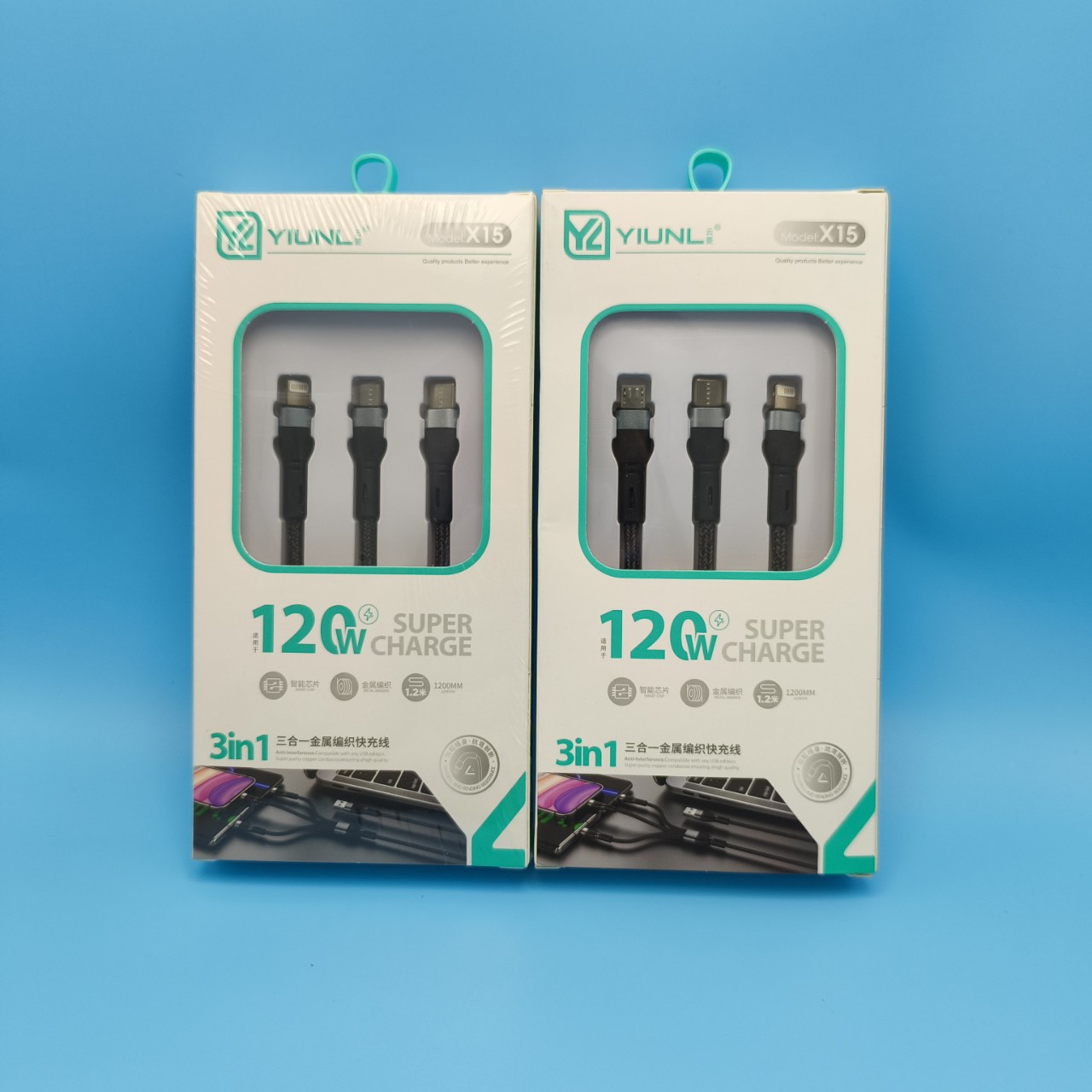 120W Fast Charging Braided Data Cable Three-In-One Suitable for Apple and Huawei Mobile Phones Super Fast Charging One to Three Fast Charging