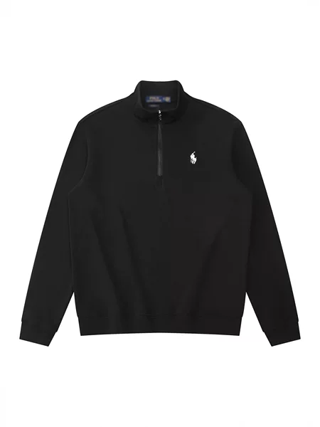Cross-Border Autumn and Winter New American-Style Horse Embroidery Sweatshirt with Stand Collar, Half-Zip, Pure Cotton Polo Cardigan Casual Top