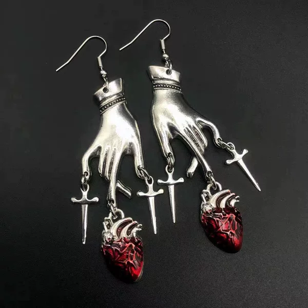 New Dark style Funny Halloween earrings vintage punk water drop Ruby hand earrings fashion exaggerated earrings