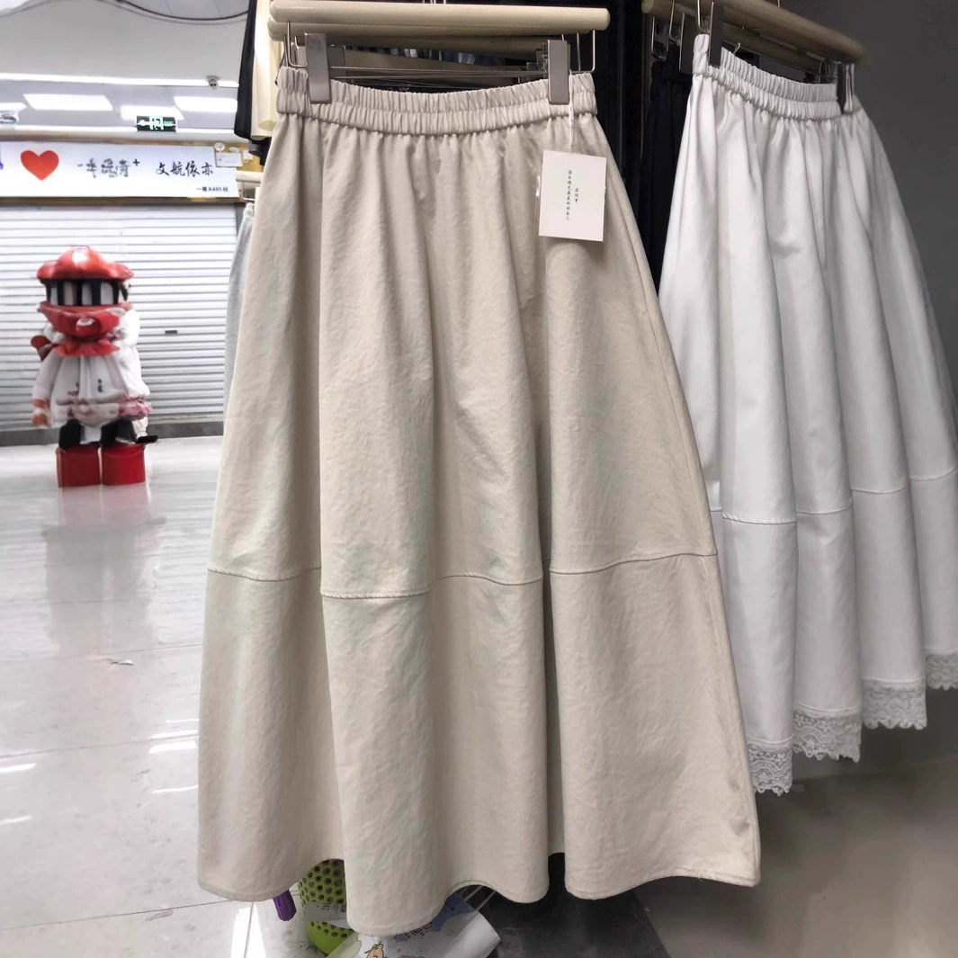 Корейская минималистская однотонная хлопчатобумажная юбка осенняя и зимняя эластичная талия повседневная юбка