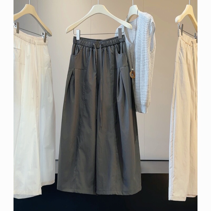 Elastic Waist Design, Pleated Wide-Leg Pants for Women, New Summer Korean Fashion, Lazy and Relaxed Quick-Dry Cropped Casual Pants Elastic Waist Design, Pleated Wide-Leg Pants for Women, New Summer Korean Fashion, Lazy and Relaxed Quick-Dry Cropped Casual Pants