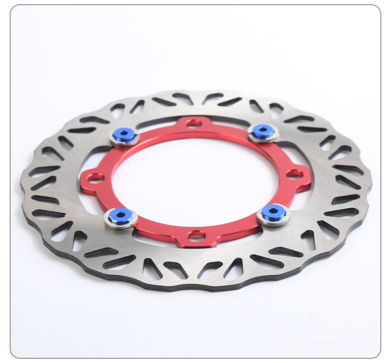 Motorcycle brake disc, modified with a red inner ring, CNC machined, true floating design, PCX160 brake disc, wave-shaped cut