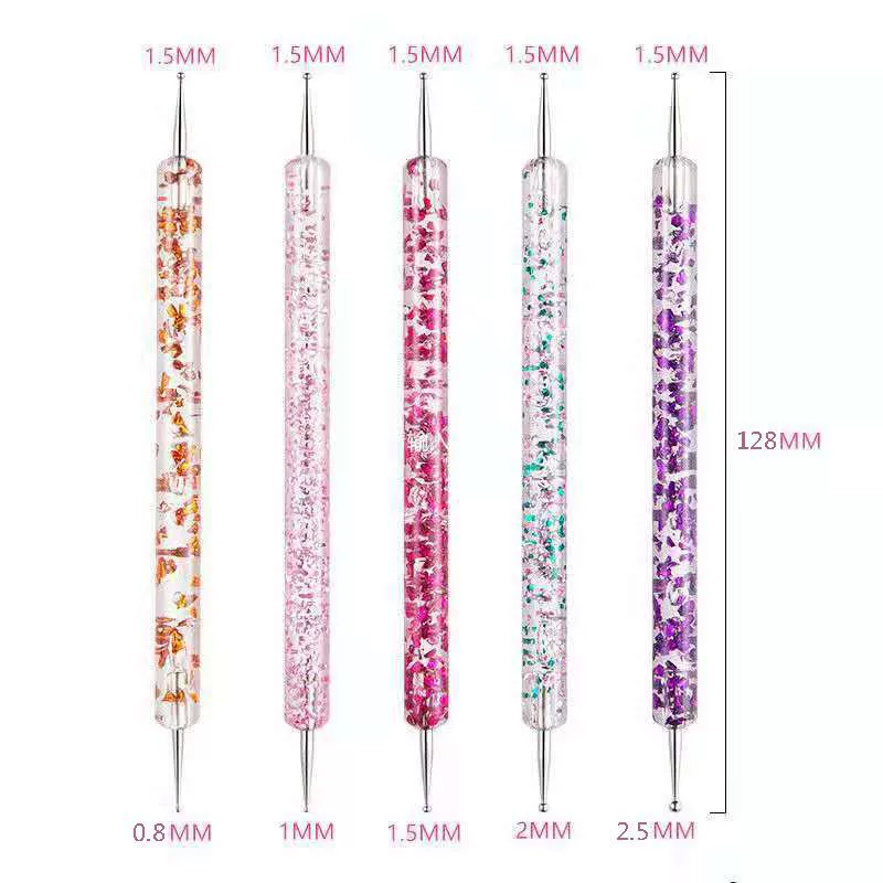 Прямые продажи с фабрики, набор маникюрных ручек, двусторонняя ручка в горошек, акриловая ручка со стразами, двойного назначения, игла в горошек, кисть для ручки